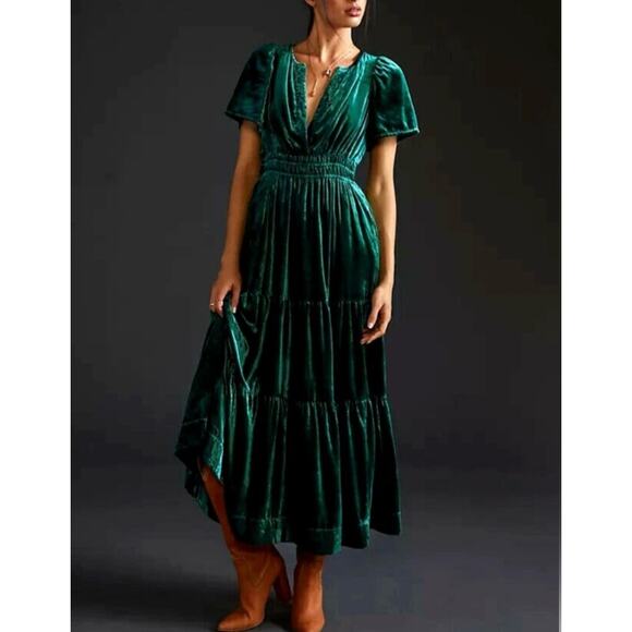 Anthropologie The Somerset Green Velvet Maxi Dress NWT - Picture 1 of 5